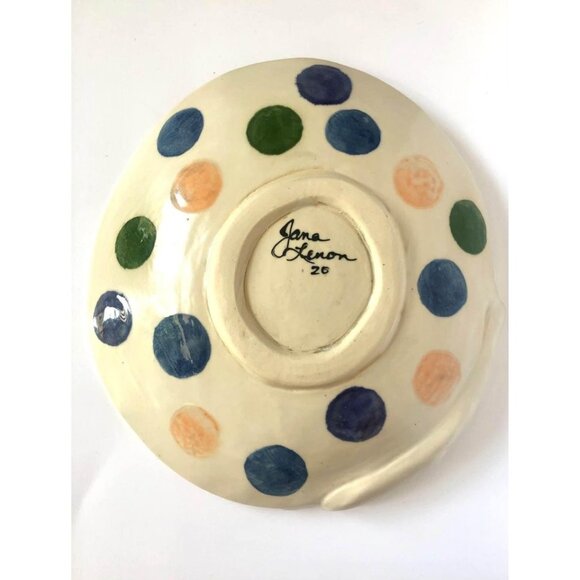 Studio Art Pottery Multi-color Polka Dot Trinket Dish Signed Jana Lenon - Picture 3 of 5